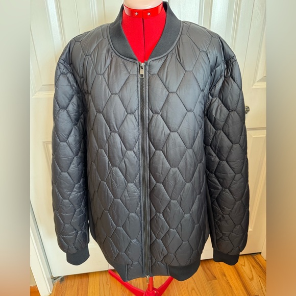 Bugatchi Quilted Honeycomb Men's Bomber Jacket Size XL Black Lightweight Zip Up